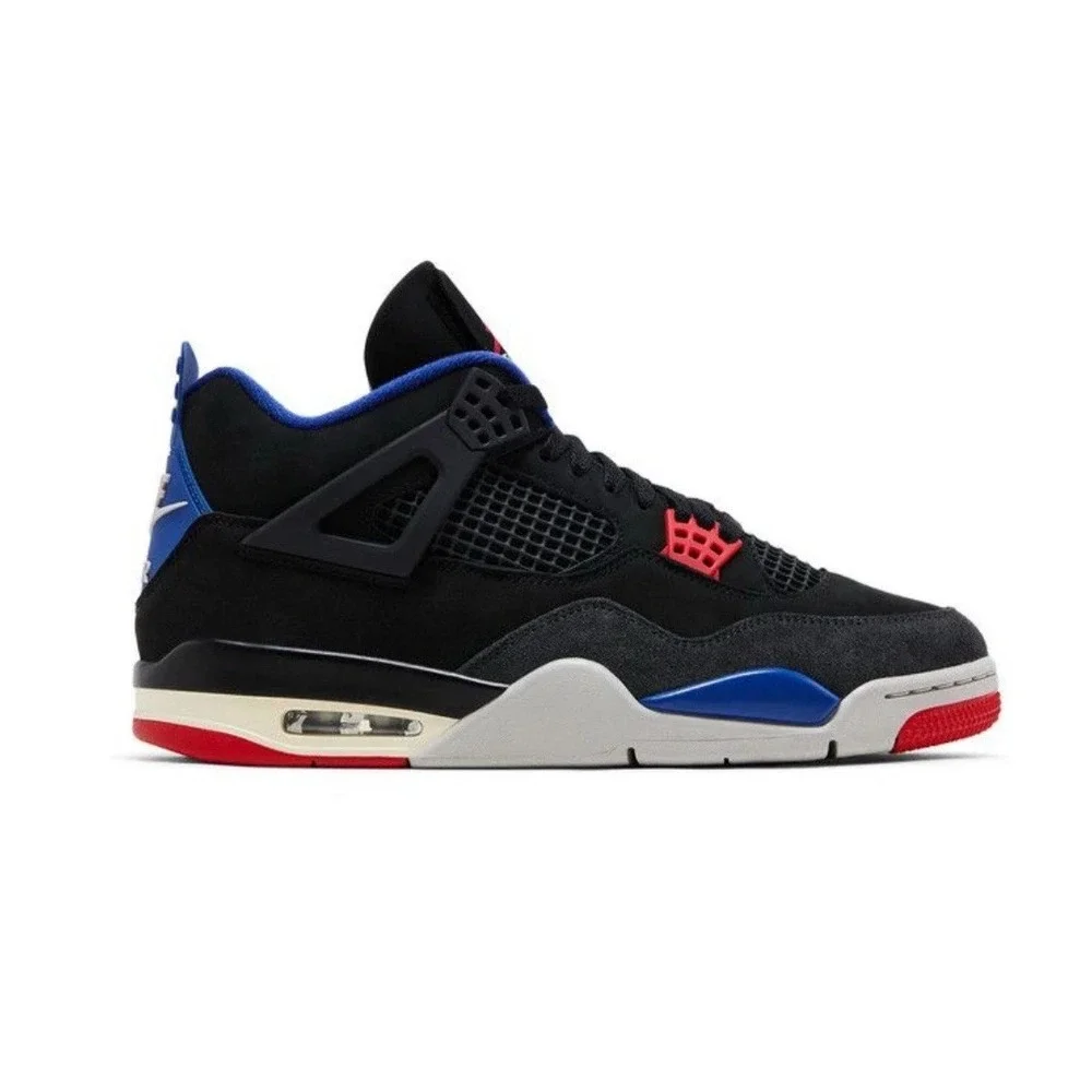 Air Jordan 4 Retro Mens 9.5 Black Fire Deep Royal Blue Shoes Sneakers FV5029-003